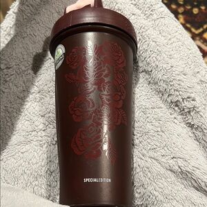 Special Edition Deep Red Tumbler with Floral Design